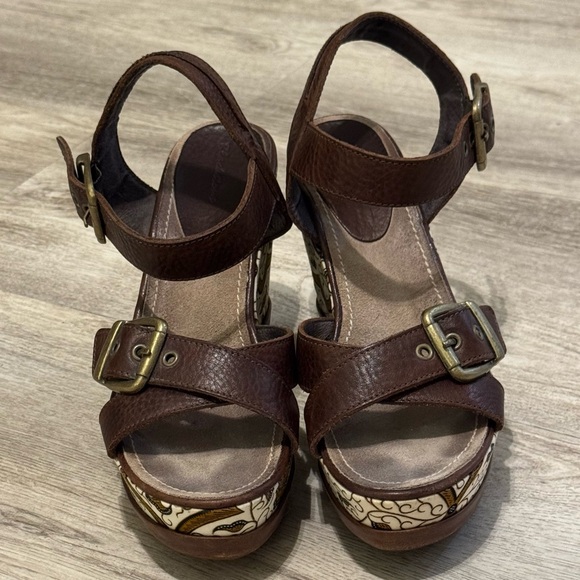BLACKSTONE Brown Leather Wedge Heel Open Toe Sandals Size 39 /US 8 EUC WORN ONCE - Picture 3 of 12